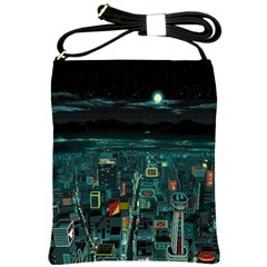 Night Black City Neon Sky Stars Moon Abstract Shoulder Sling Bag