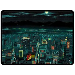 Night Black City Neon Sky Stars Moon Abstract Fleece Blanket (large) by Cowasu