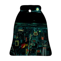 Night Black City Neon Sky Stars Moon Abstract Bell Ornament (two Sides) by Cowasu