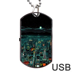 Night Black City Neon Sky Stars Moon Abstract Dog Tag Usb Flash (one Side) by Cowasu