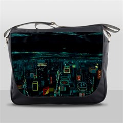 Night Black City Neon Sky Stars Moon Abstract Messenger Bag by Cowasu