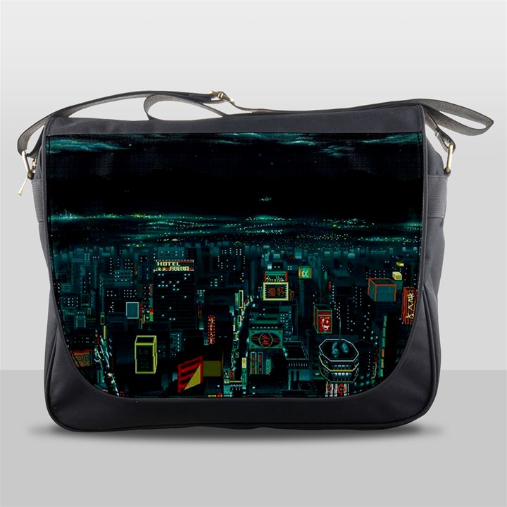 Night Black City Neon Sky Stars Moon Abstract Messenger Bag