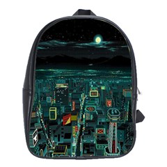 Night Black City Neon Sky Stars Moon Abstract School Bag (xl) by Cowasu