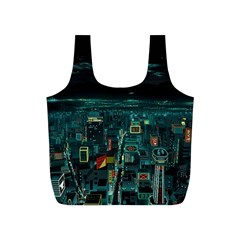 Night Black City Neon Sky Stars Moon Abstract Full Print Recycle Bag (s) by Cowasu