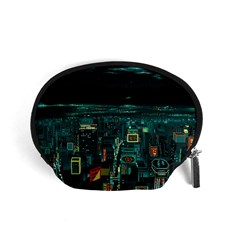 Night Black City Neon Sky Stars Moon Abstract Accessory Pouch (small) by Cowasu