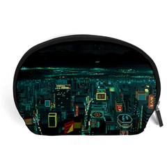 Night Black City Neon Sky Stars Moon Abstract Accessory Pouch (large) by Cowasu