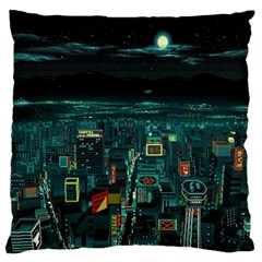 Night Black City Neon Sky Stars Moon Abstract Standard Premium Plush Fleece Cushion Case (two Sides) by Cowasu