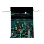 Night Black City Neon Sky Stars Moon Abstract Lightweight Drawstring Pouch (M) Front