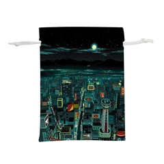 Night Black City Neon Sky Stars Moon Abstract Lightweight Drawstring Pouch (l) by Cowasu