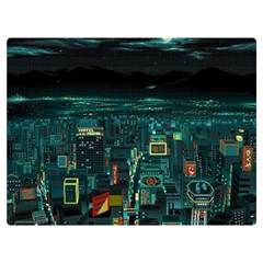 Night Black City Neon Sky Stars Moon Abstract Two Sides Premium Plush Fleece Blanket (extra Small) by Cowasu