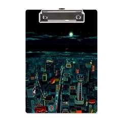 Night Black City Neon Sky Stars Moon Abstract A5 Acrylic Clipboard by Cowasu