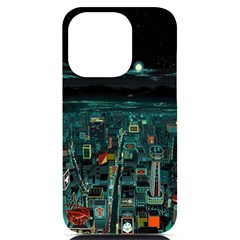 Night Black City Neon Sky Stars Moon Abstract Iphone 14 Pro Black Uv Print Case by Cowasu