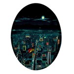 Night Black City Neon Sky Stars Moon Abstract Oval Glass Fridge Magnet (4 pack) Front