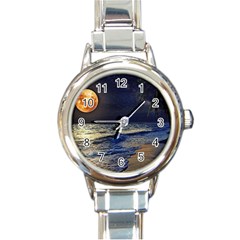 Beautiful Moon Nigh Sky Stars Round Italian Charm Watch by Cowasu