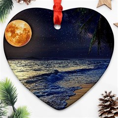 Beautiful Moon Nigh Sky Stars Heart Ornament (two Sides) by Cowasu