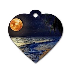 Beautiful Moon Nigh Sky Stars Dog Tag Heart (one Side) by Cowasu