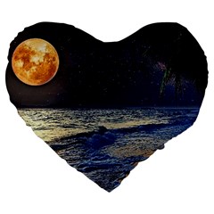 Beautiful Moon Nigh Sky Stars Large 19  Premium Heart Shape Cushions by Cowasu