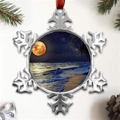 Beautiful Moon Nigh Sky Stars Metal Small Snowflake Ornament by Cowasu