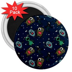 Monster Alien Pattern Seamless Background 3  Magnets (10 Pack)  by pakminggu