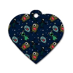 Monster Alien Pattern Seamless Background Dog Tag Heart (one Side) by pakminggu