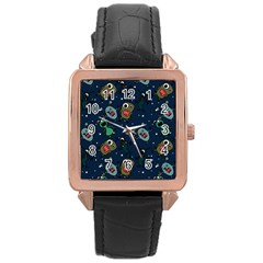 Monster Alien Pattern Seamless Background Rose Gold Leather Watch  by pakminggu