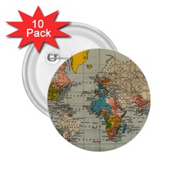 Vintage World Map 2 25  Buttons (10 Pack)  by pakminggu