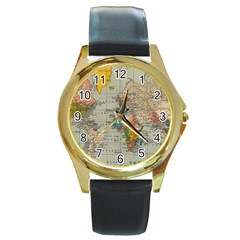 Vintage World Map Round Gold Metal Watch by pakminggu