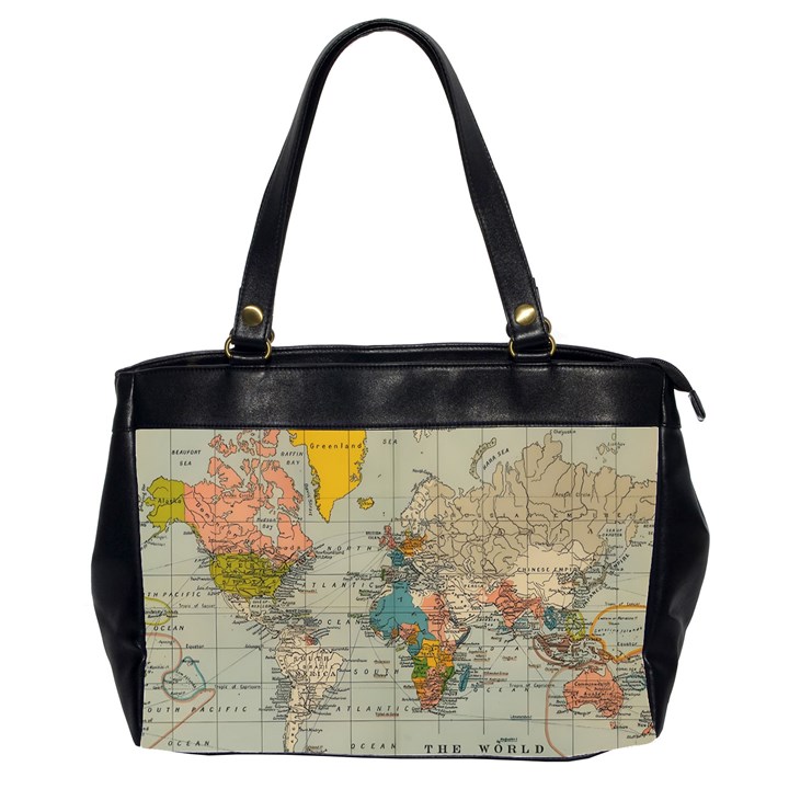 Vintage World Map Oversize Office Handbag (2 Sides)