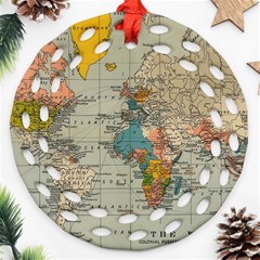 Vintage World Map Round Filigree Ornament (two Sides) by pakminggu