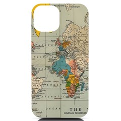 Vintage World Map Iphone 14 Black Uv Print Case by pakminggu