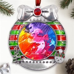 Colorful-100 Metal X mas Ribbon With Red Crystal Round Ornament