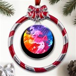 Colorful-100 Metal Red Ribbon Round Ornament Front