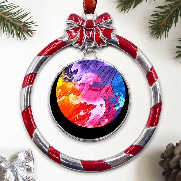 Colorful-100 Metal Red Ribbon Round Ornament