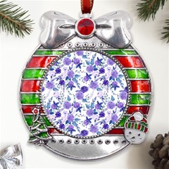 Violet-01 Metal X Mas Ribbon With Red Crystal Round Ornament