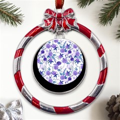 Violet-01 Metal Red Ribbon Round Ornament by nateshop