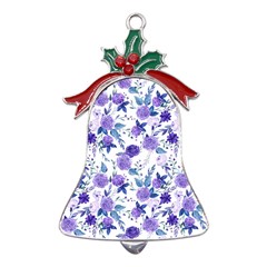 Violet-01 Metal Holly Leaf Bell Ornament