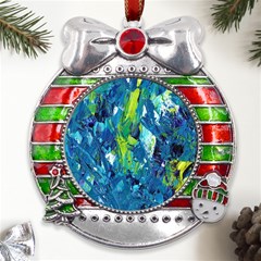 Painting-01 Metal X Mas Ribbon With Red Crystal Round Ornament