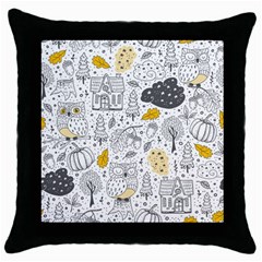 Doodle Seamless Pattern With Autumn Elements Throw Pillow Case (black) by pakminggu