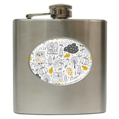 Doodle Seamless Pattern With Autumn Elements Hip Flask (6 Oz)