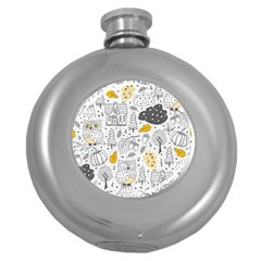 Doodle Seamless Pattern With Autumn Elements Round Hip Flask (5 Oz) by pakminggu