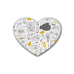 Doodle Seamless Pattern With Autumn Elements Rubber Heart Coaster (4 Pack)