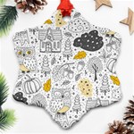 Doodle Seamless Pattern With Autumn Elements Snowflake Ornament (Two Sides) Front