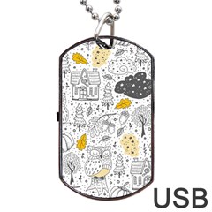 Doodle Seamless Pattern With Autumn Elements Dog Tag Usb Flash (two Sides) by pakminggu