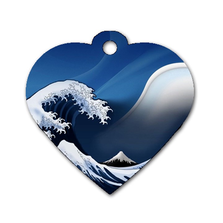 The Great Wave Off Kanagawa Dog Tag Heart (Two Sides)