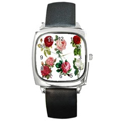 Roses-white Square Metal Watch by nateshop