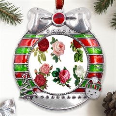 Roses-white Metal X mas Ribbon With Red Crystal Round Ornament by nateshop