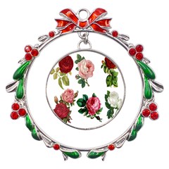 Roses-white Metal X mas Wreath Ribbon Ornament by nateshop