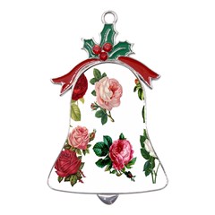 Roses-white Metal Holly Leaf Bell Ornament by nateshop