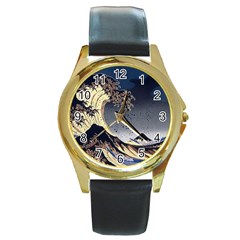 The Great Wave Off Kanagawa Japan Japanese Waves Round Gold Metal Watch by pakminggu