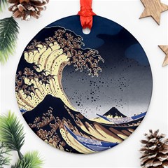 The Great Wave Off Kanagawa Japan Japanese Waves Round Ornament (two Sides) by pakminggu